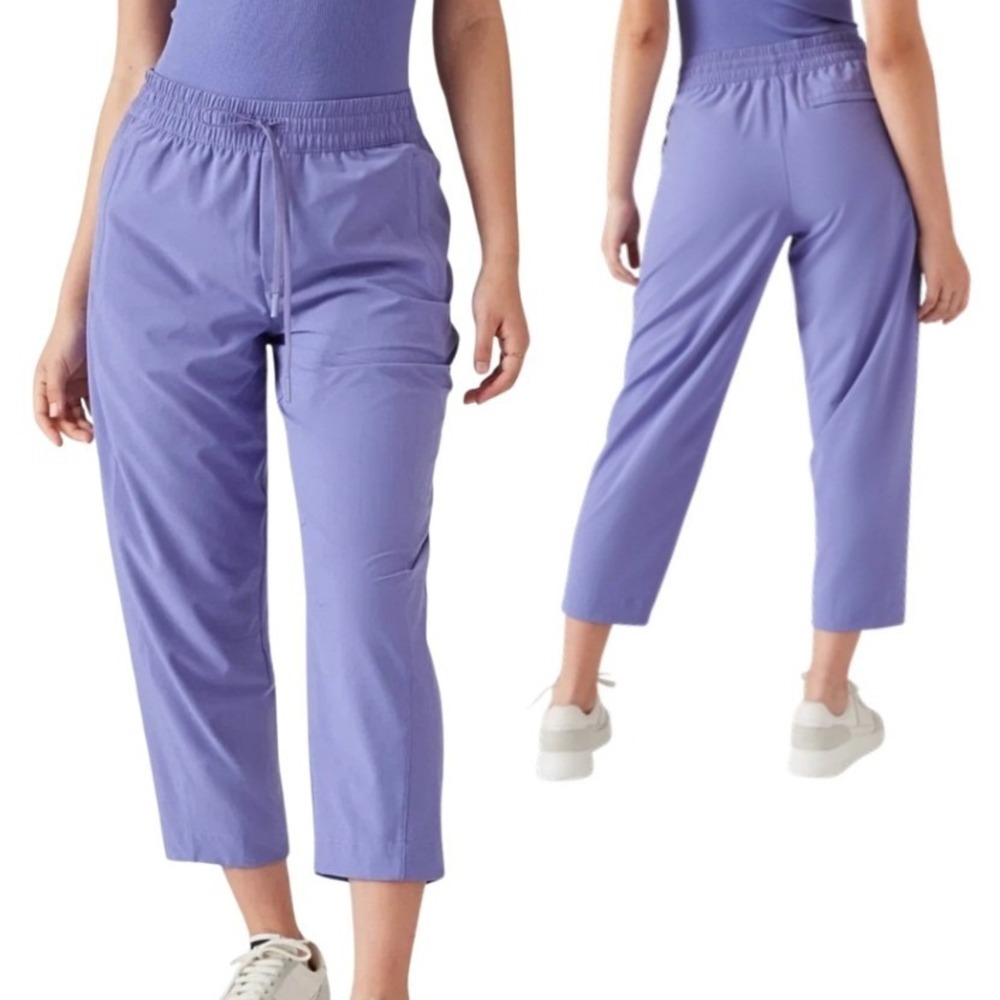 Athleta Arrival Cropped Pants Purple Elastic Waist Drawstring‎ Joggers Size 2